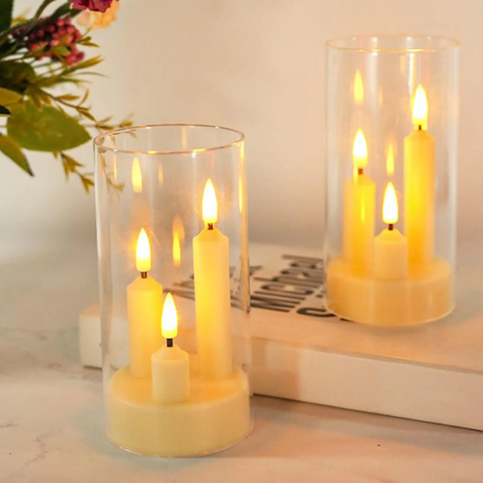 شموع عديمة اللهب مع عاكس الضوء عن بعد LED شموع وامضة أضواء زخرفية لرف المكتب وغرفة النوم والمكتب الداخلي