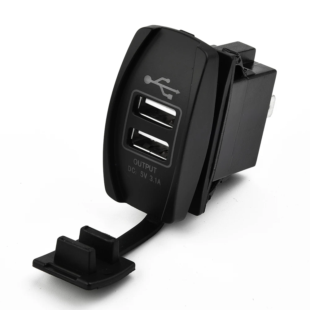 Dual USB 3 1 Charger Rocker Switch for Cars and Boats with Blue LED Indicator Robust Waterproof Design  Dual USB
