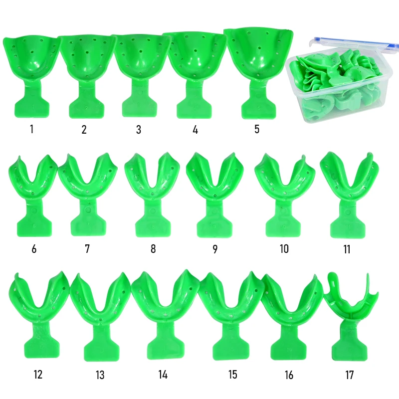 

Набор из 17 штук: Ортодонтические оттискные ложки для полной и нижней челюстей, рамки для беззубых челюстей, инструменты для стоматологов