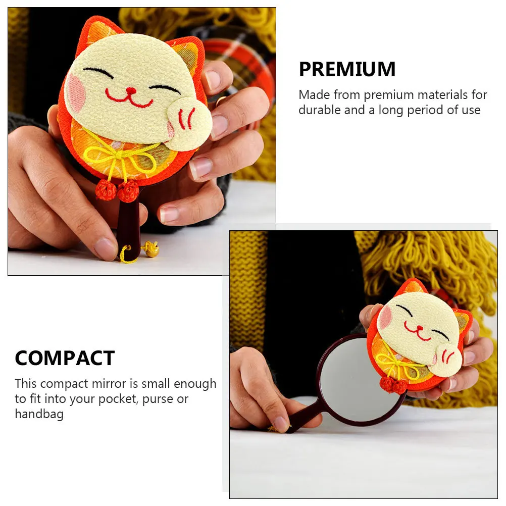 1Pcs Cartoon Fortune Cat Handheld Mirror Small Portable Travel Makeup Compact Vanity Mirror for Women Girls