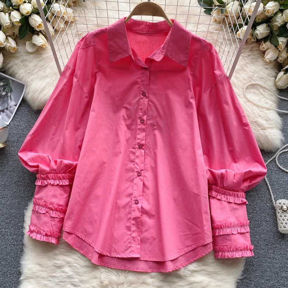 

New Arrival Women Blouse Polyester Cotton Long Lantern Sleeves Shirt Urban Ladies Casual Single Breasted Shirt Leisure Blusas