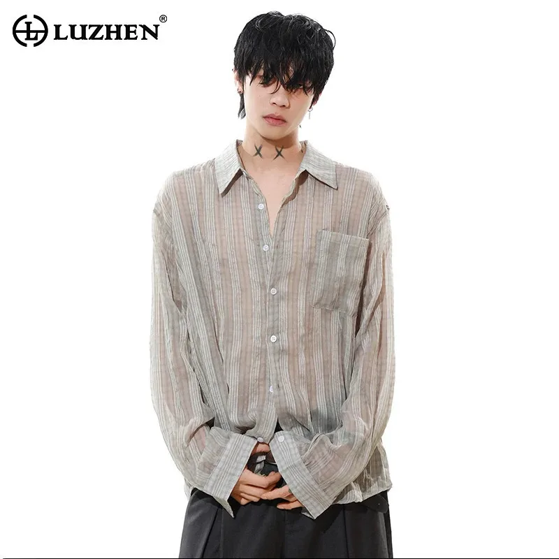 

LUZHEN 2025 New High Quality Thin Long Sleeve Shirts Men Summer Fashion Elegant Korean Handsome Casual Male Clothes Loose JY3238