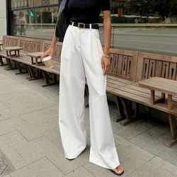 High Waist Wide Leg Pants Women Autumn Fall White Female PleatedTrouser Office Ladies Full Length Loose Pant Streetwear