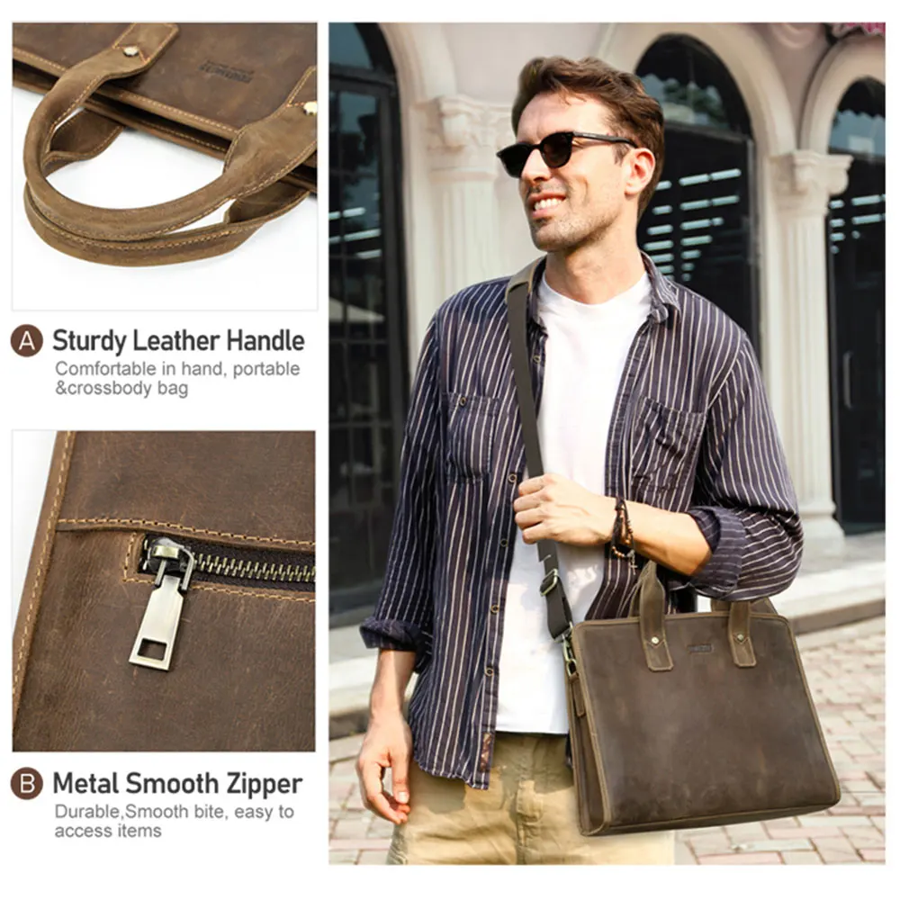 Genuine Leather Men Briefcase Bag Laptop Business Bags for Macbook M2 M1 Air 13 Pro 13 Pro 14 Inch Case Male Shoulder Bolsa Bag