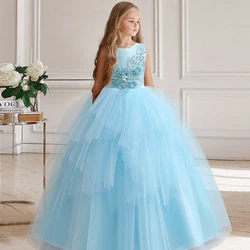 Girls Flower Party Dress For 9 10 12 13 14 Yrs Kids Elegant Princess Clothes Teen Wedding Bridesmaid Formal Prom Long vestidos