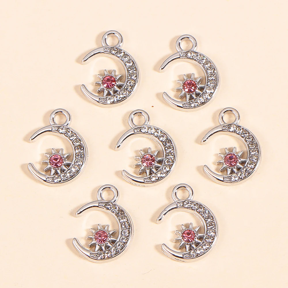 10 Stück hochwertige Goldfarbe Legierung Zirkon Stern Mond Charms für Schmuck machen DIY Ohrring Anhänger Halskette Mode accessoires – Detail 6