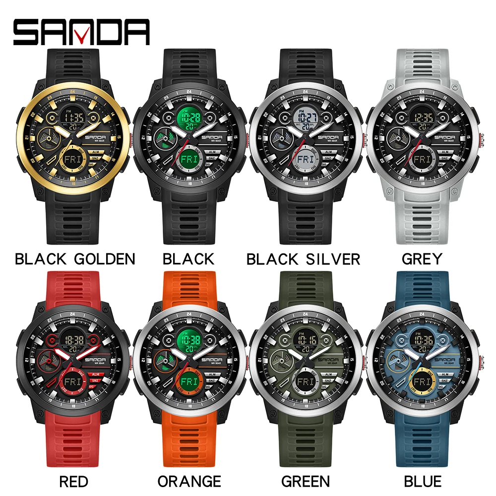 SANDA 3379 Sport Digital Military Wristwatch for Men Alarm Stopwatch Light Dual Time Display Waterproof Watch Men reloj hombre
