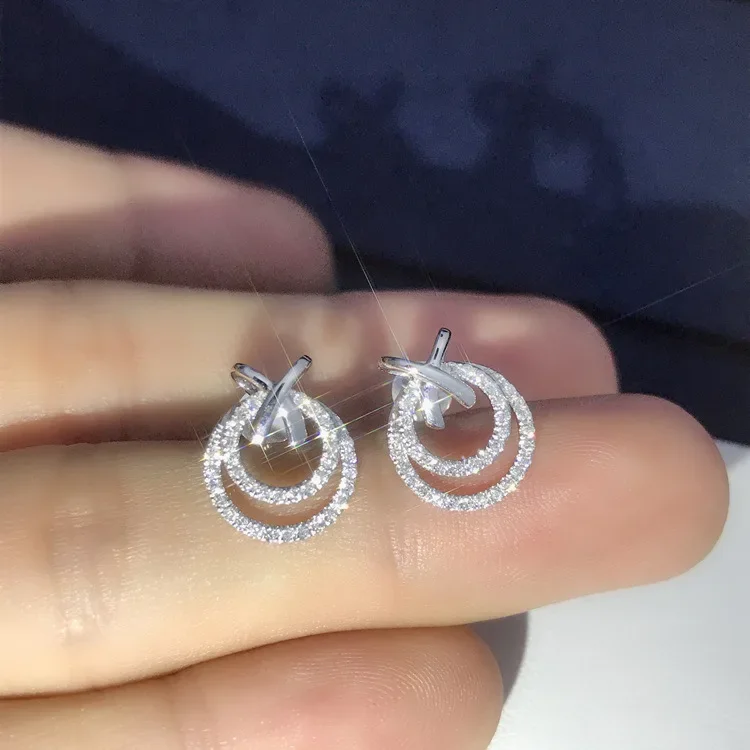 Simple Female 925 Sterling SIlver Double Round Circle Hollow Butterfly X Shaped Earrings for Women Endless Infinity Pendientes