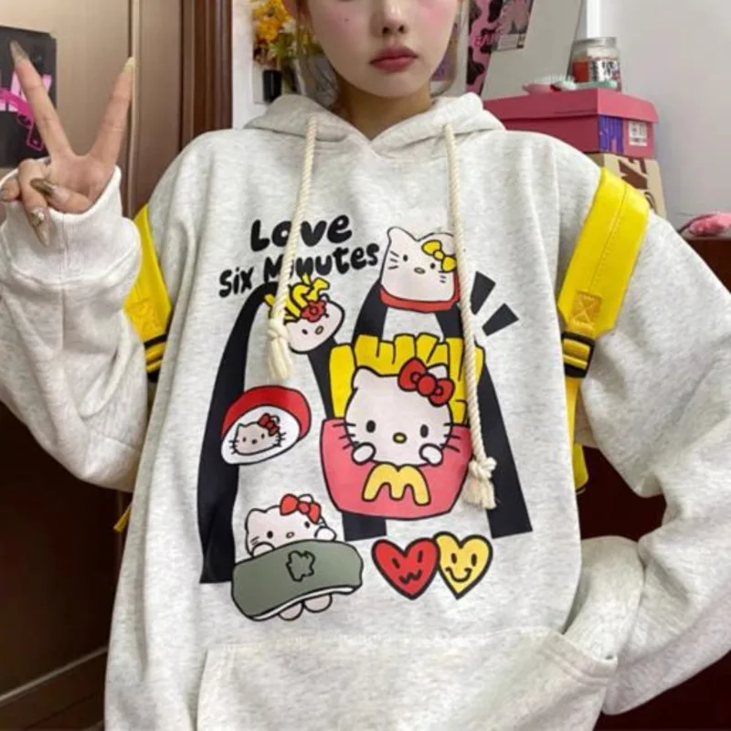 

Sanrio Hello Kitty Cute Cartoon Print Hoodie Women's Autumn Winter Casual Hooded Sweatshirt Korean Version Versatile Trendy Top