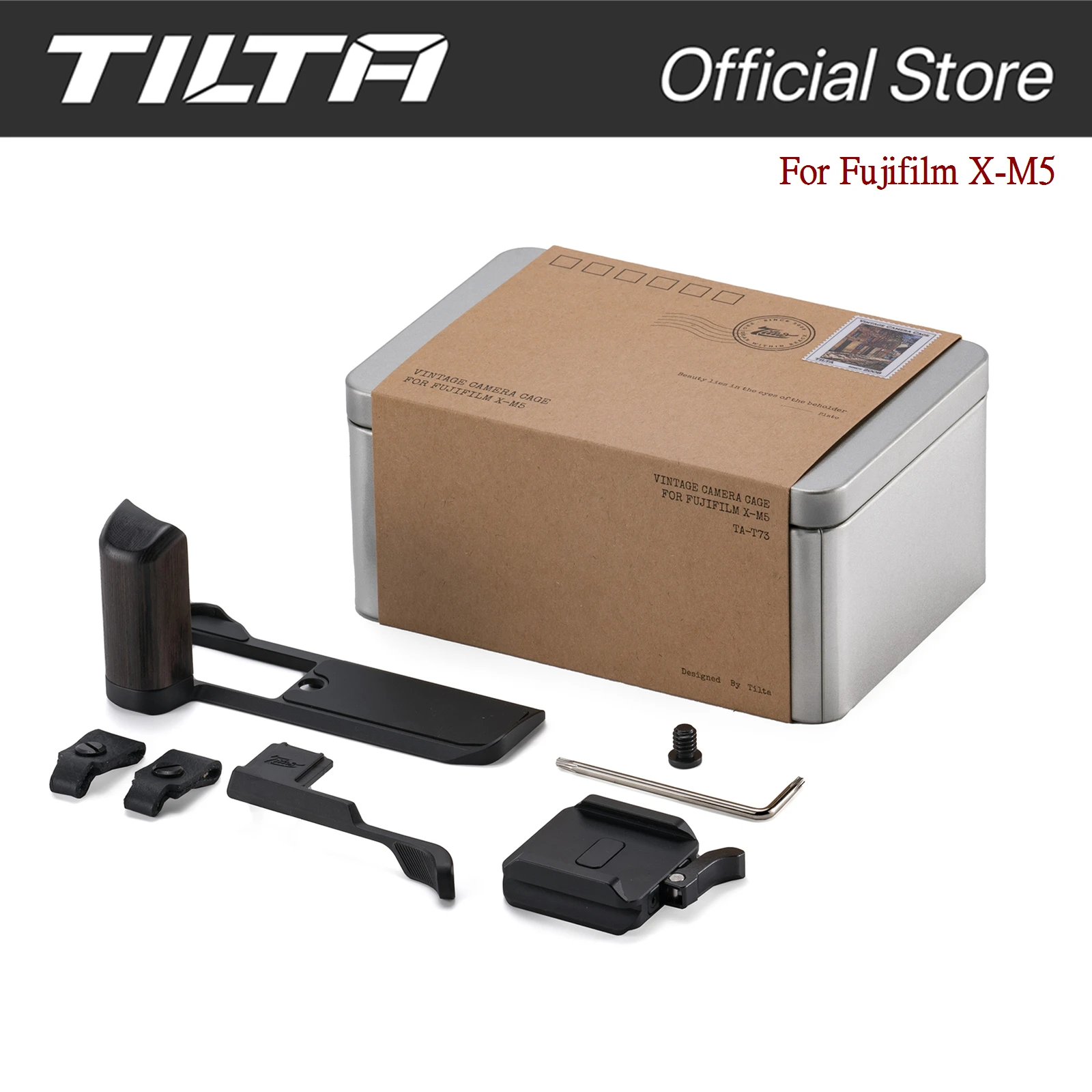 Image of TILTA TA-T73 für Fujifilm X-M5 Vintage Kamerakäfig Basis Kit Basis Kit Grundplatte mit Holzgriff Blitzschuh Daumenhalterung Leder