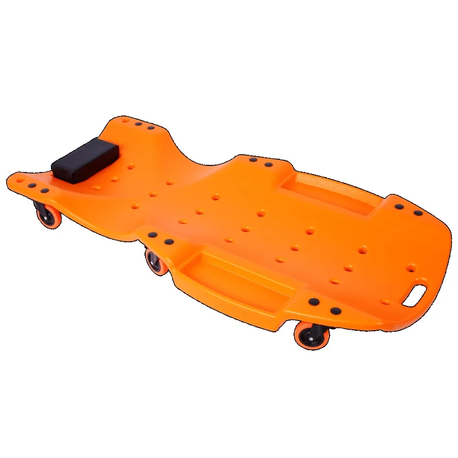 

Plastic Creeper 48 Inch Blow Molded Ergonomic HDPE Body with Padded rest Dual Tool Trays 440 Lbs Capacity ORANGE