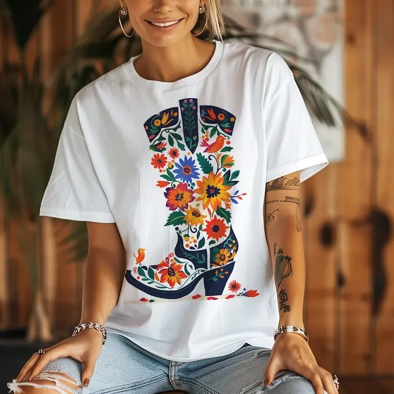 Western Garden Shirt Cowboy Women Garden T-shirt Unisex Cotton Tee Western Gift for Country Summer Tee Wild West Nature Y2k Tops