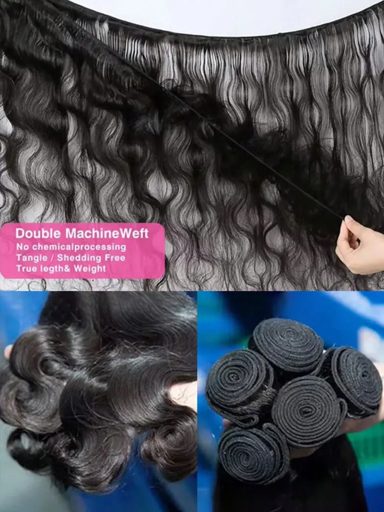 Пучки волос с объемной волной, бразильские девственные волосы Remy, необработанные натуральные человеческие волосы, двойные волосы, 12-42 дюйма, 1/3/4 пучка волос/упаковка