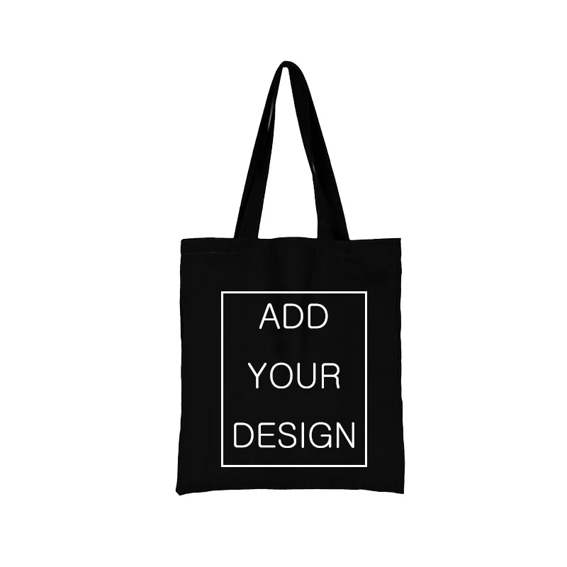 Customizable Black Bag Large Women\'s Designer Handbags Canvas Shopping Bags for Groceries Anime Tote Fabric Shopper Cloth Summer