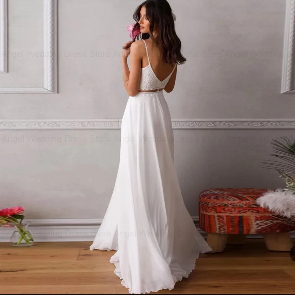 ANGEL Simple A-Line Customized Boho Wedding Dresses For Women 2025 V-Neck Backless Chiffon Bridal Gown Robe De Mariée