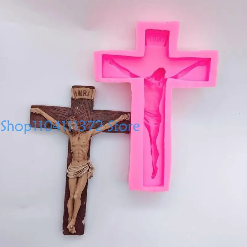 P9FE Jesus Kruzifix Epoxidharz Gussform Schimmelpilzkristallwand Anhängerform für DIY -Handwerk – Detail 6