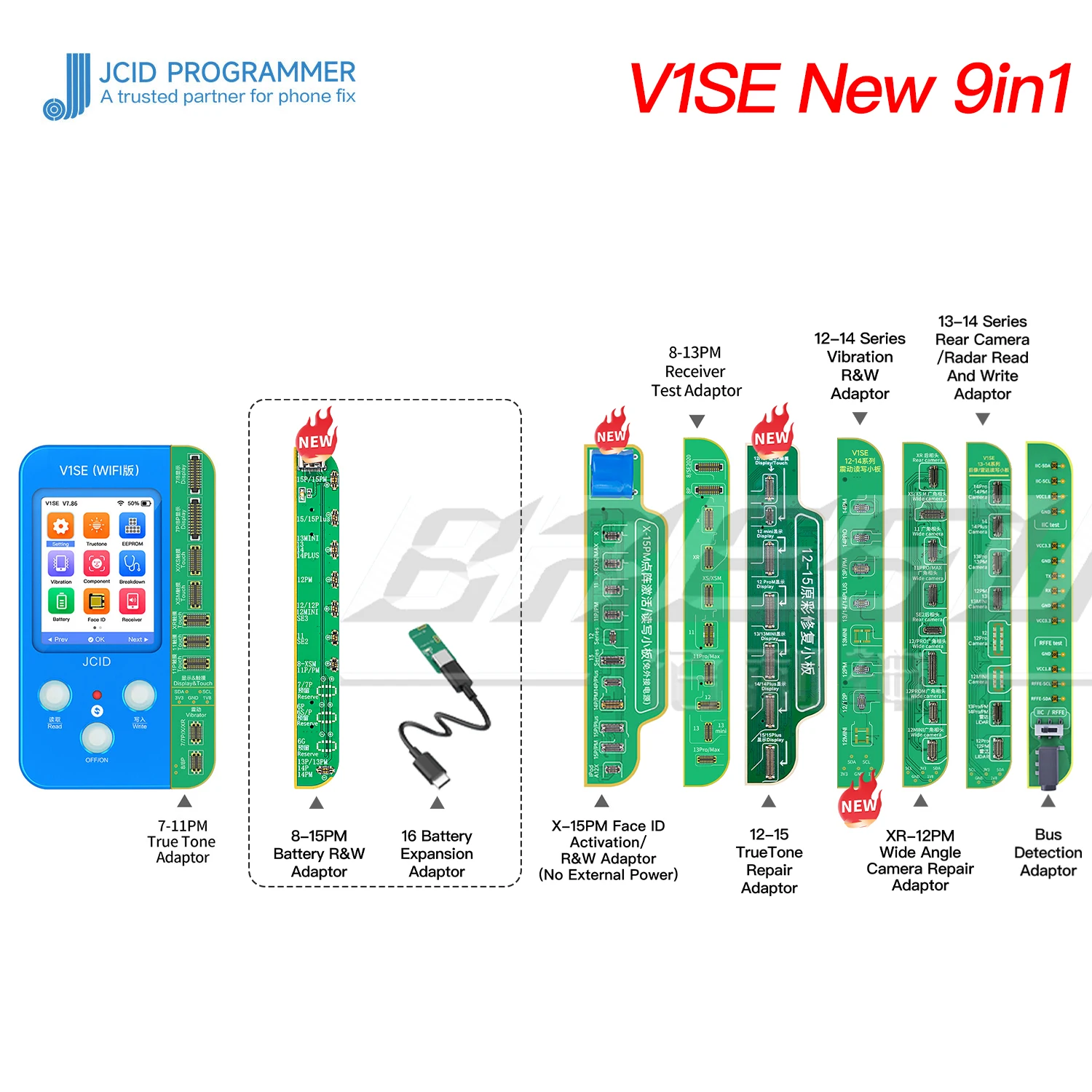 مبرمج JC V1SE لهاتف iPhone X 11 12 13 14 15 Pro Max مبرمج بطارية بصمة أصلية حساسة للضوء
