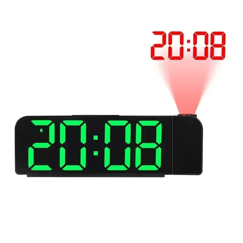Relógio Despertador com Projeção 12H 24H, Relógio Digital LED Rotativo, Cabo USB, Modo Noturno, Memória de Desligamento para Quarto, Parede e Mesa