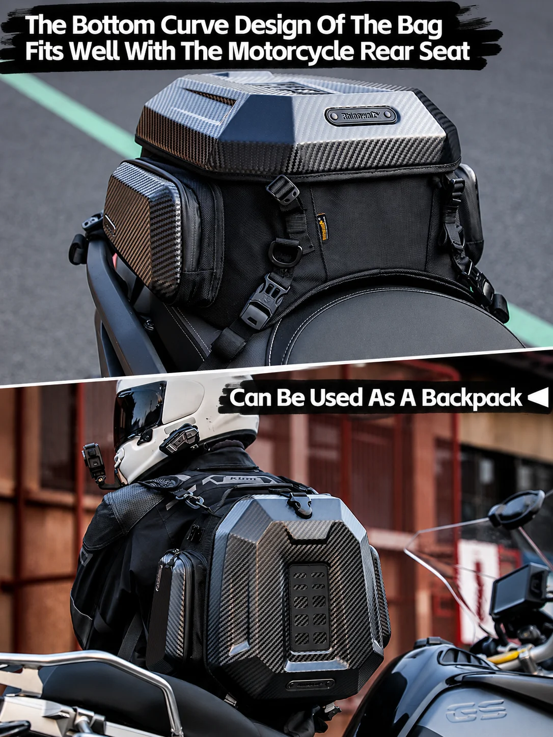 Rhinowalk Motorcycle Helmet Tail Bag 23L-35L Expandable Waterproof Rear Seat Bag Backpack for Street Sport ADV Bikes Storage New view 2
