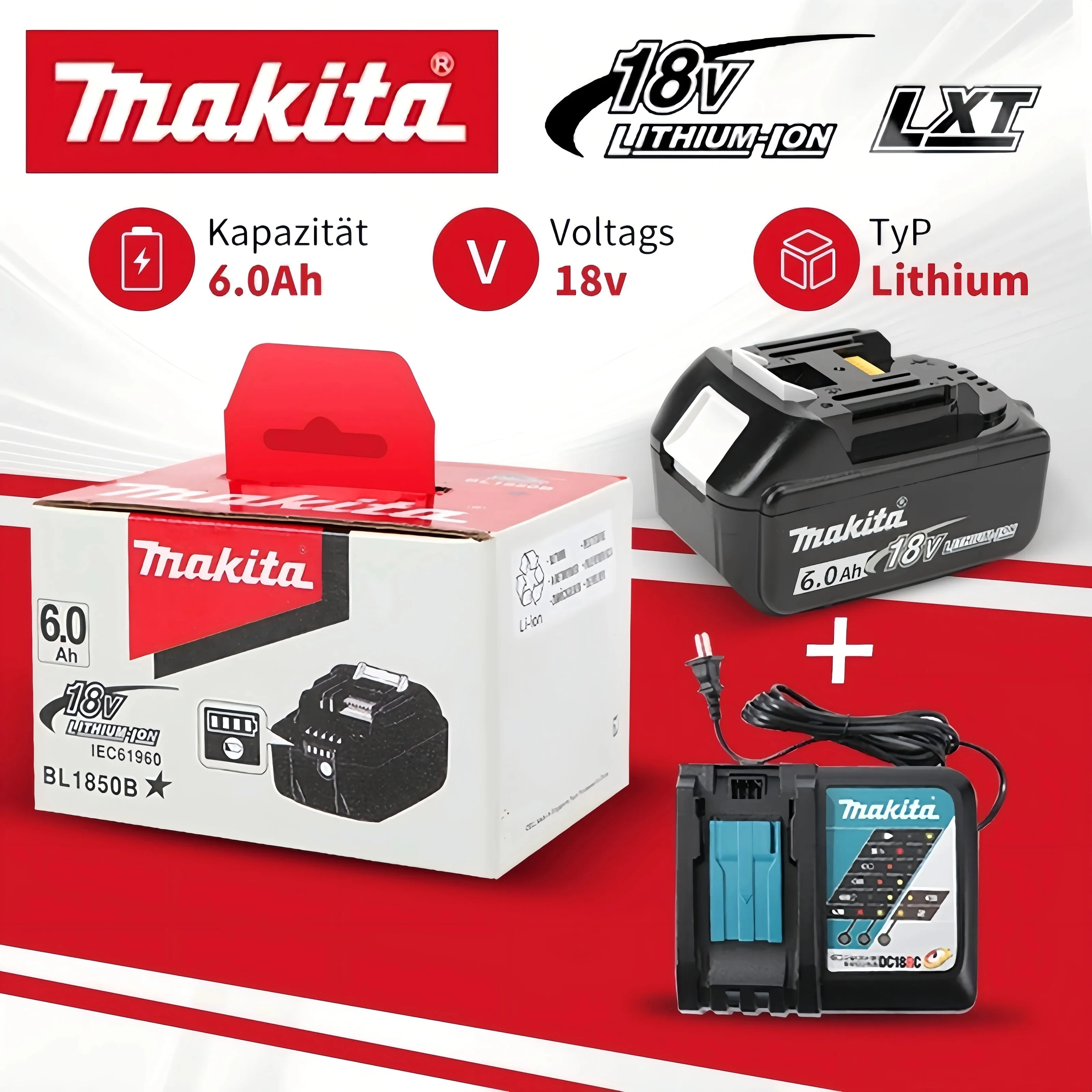 

Original 100% Makita18V 6.0Ah Rechargeable Power Tools Battery 18V makita with LED Li-ion Replacement LXT BL1860B BL1860 BL1850