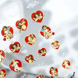 Cute Little Angel Red Love Heart 5D Soft Reliefs Self Adhesive Nail Art Decorations Stickers Delicate 3D Nail Decals Wholesale