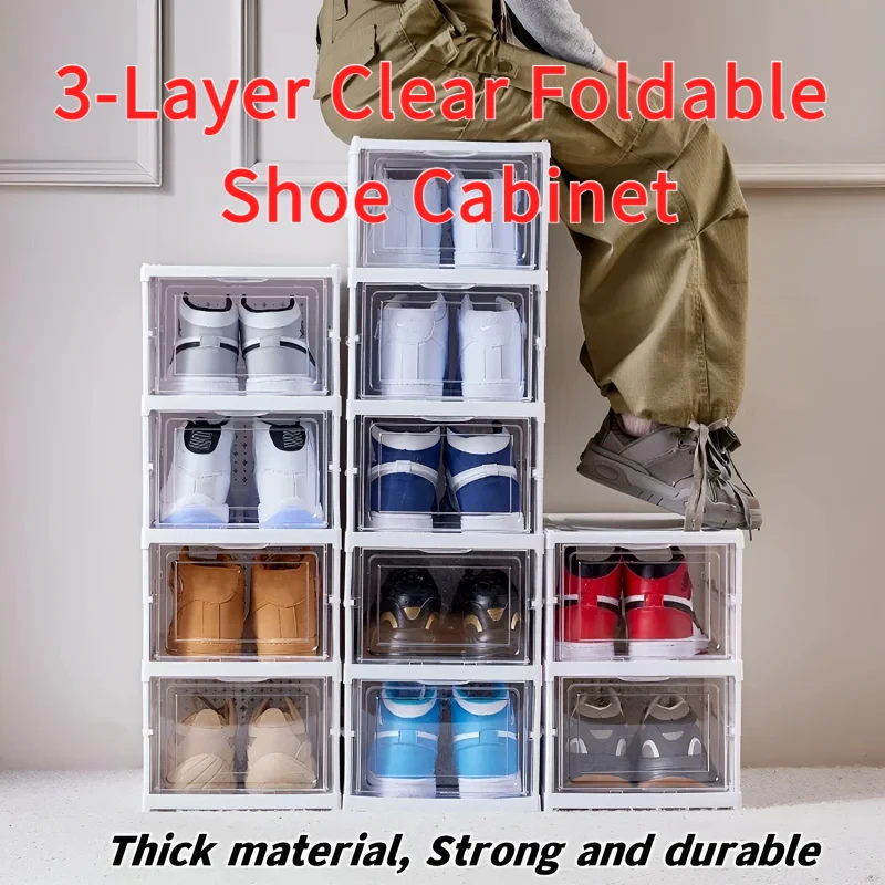 

Трехслойный прозрачный складной шкаф для обуви, пылезащитный утолщенный органайзер для кроссовок, высокая полка для обуви