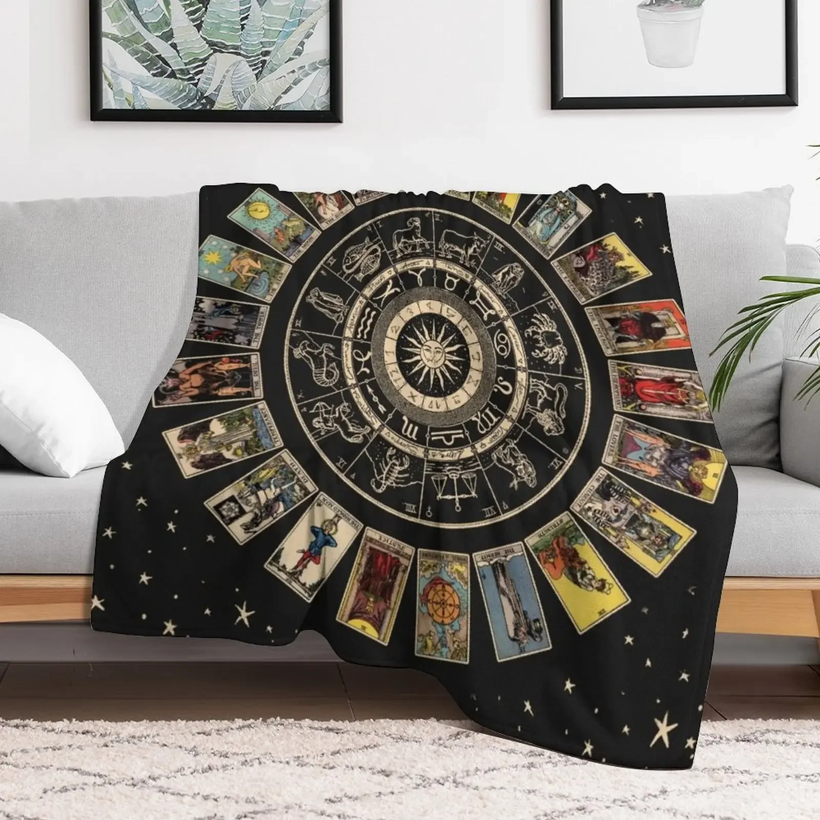 Wheel of the Zodiac, Astrology Chart and the Major Arcana Tarot Throw Blanket Bed Fashionable Softest Blankets