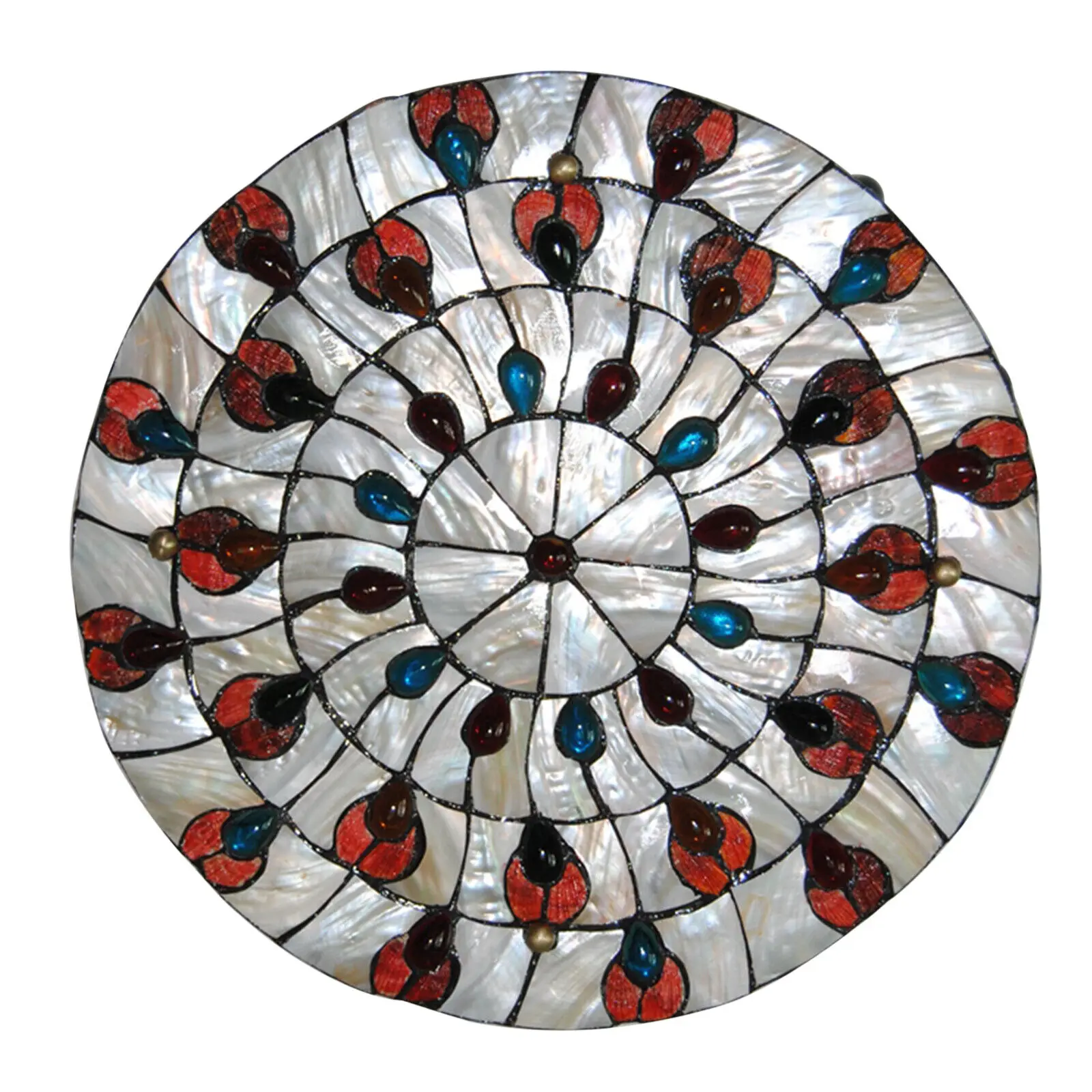 20 inch Round Tiffany Style Stained Glass Flush Mount Ceiling Lamp Light Fixture