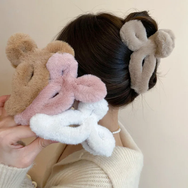 Autumn Winter New Solid Color Plush Grab Clip Hairpin Back Head Hair Shark Clip Girlfriends with Gentle Fashion Hair Accessories