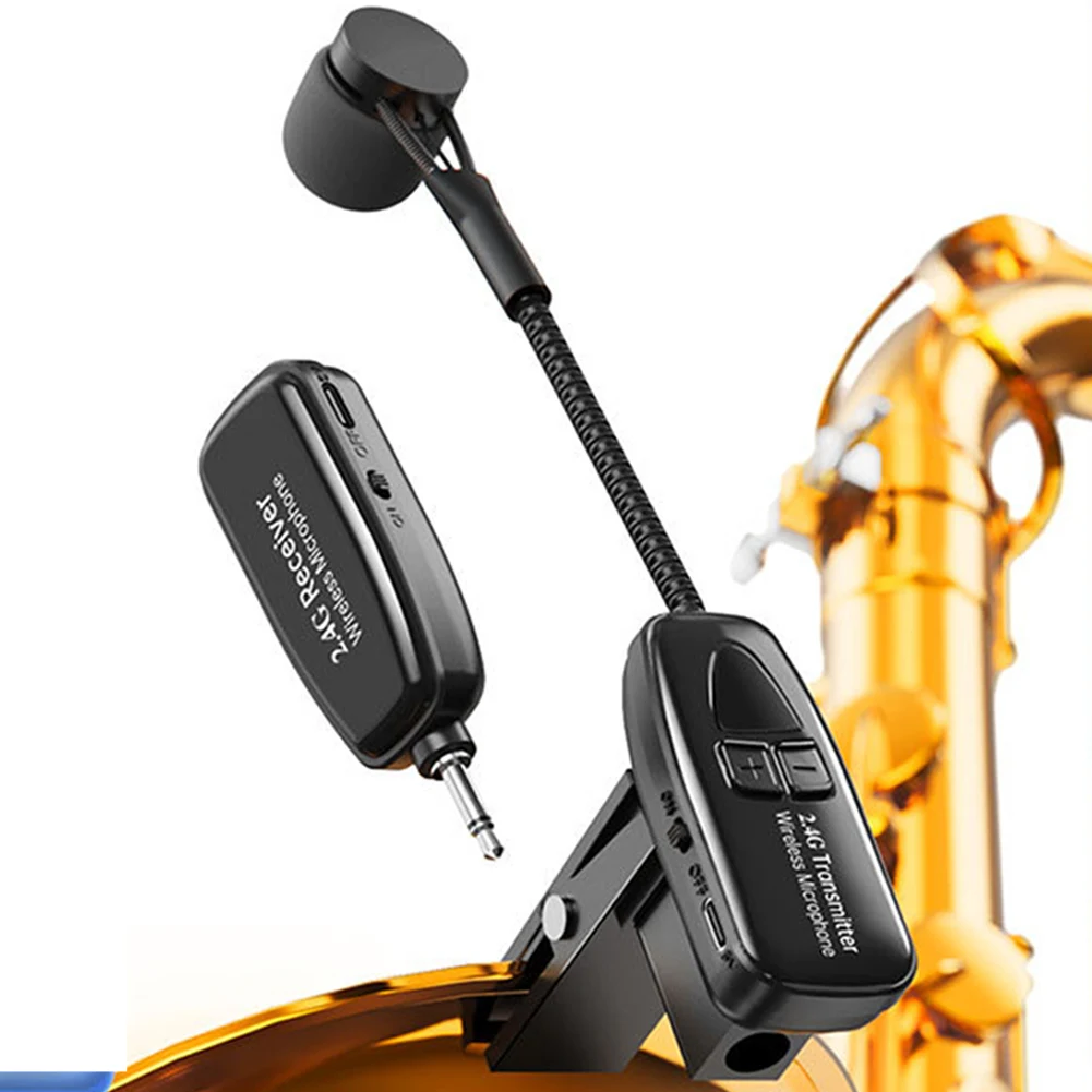 

2.4G Wireless Saxophone Microphone Clip-on Lapel Condenser Microphone 30m Range Receiver Transmitter For Trumpets Trombone