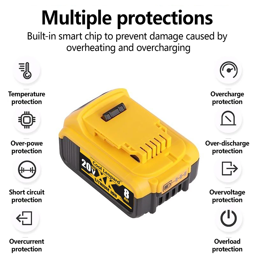 Genuine 18/20V MAX 5.0Ah 6.0Ah 8.0Ah Replacement Li-ion Battery for DeWalt DCB205 DCB201 DCB203 Electric Power Tool Batteries