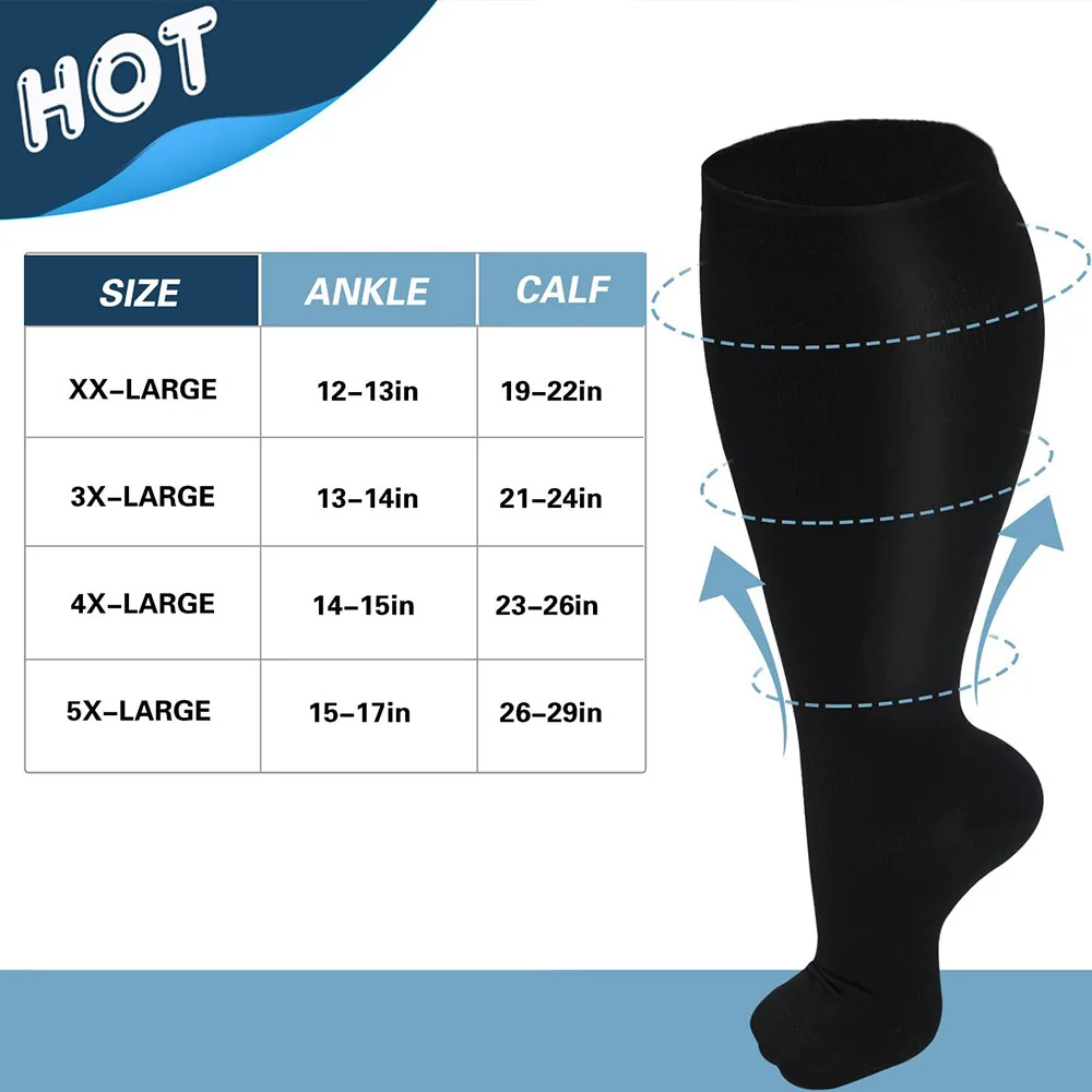 Meias Fat Plus Compression masculinas, impressas, veias varicosas, diabetes, ao ar livre, corrida, caminhadas, equitação, tubo longo, enfermeiros, 7XL