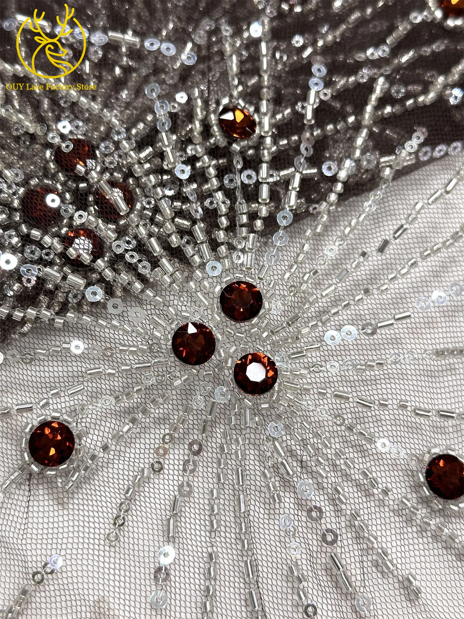 Neues Design Französische Edelstein-Spitzenstoffe 5 Meter Nigerianische Perlen-Pailletten-Spitze Afrikanischer Spitzenstoff für Hochzeitskleider – Detail 25