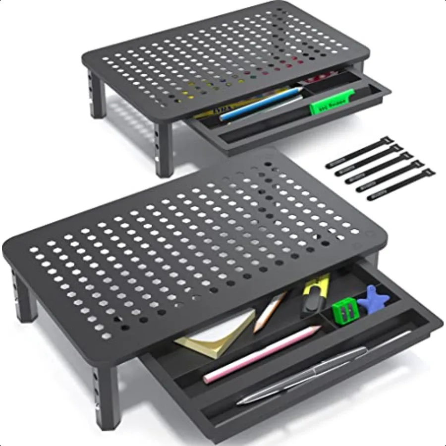 

EVOOMI Back Saver Monitor Stand for Desk 2 Pack Monitor Riser with Drawer Gain 5 Weeks a Year L Pain Peak Productivity with Ant