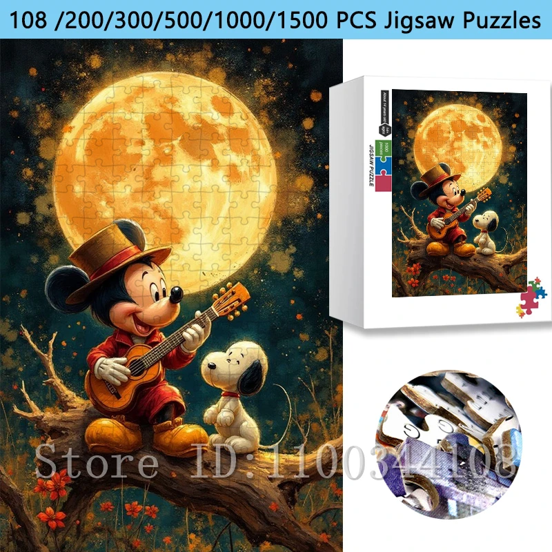 

Mickey Mouse & Snoopy Guitar Puzzle Disney Cartoon Jigsaw Puzzles for Children Intelligence Game Toys