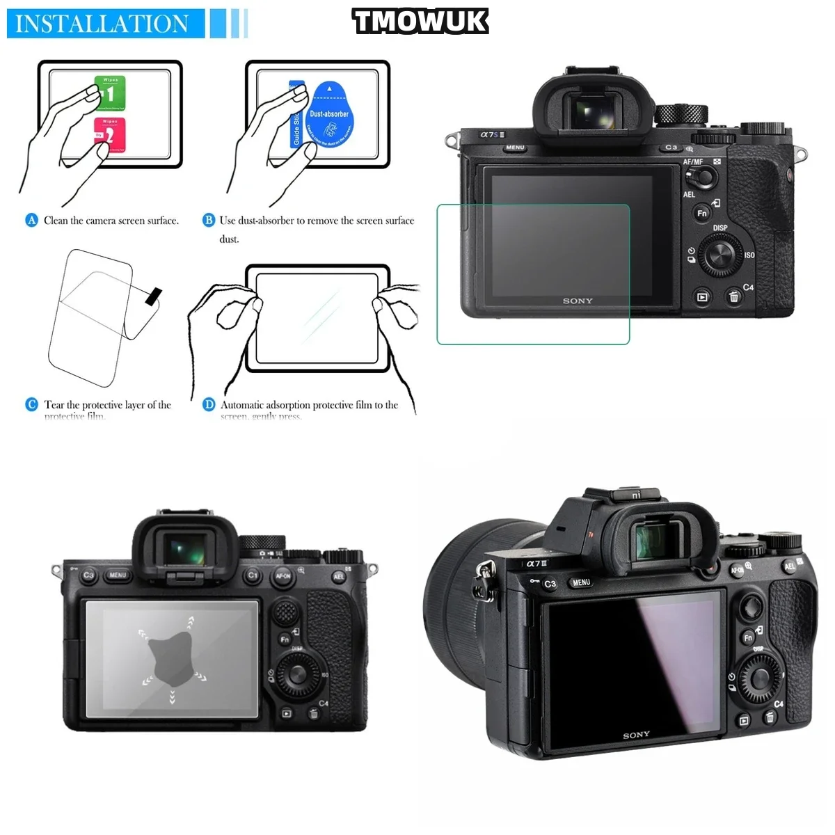 For A9 A9II A7RII A7RIII A7R4 A7R4A A7SMII, 9H Tempered Glass Screen Protector, Anti-Scratch HD Clear Film