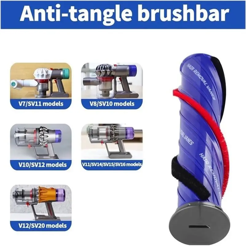 YLS-For Dyson V7 V8 V10 V11 V12 Compatible Anti-Tangling Hair Removal Brushbar With Matching End Cap Reduces Hair Wrap Knots