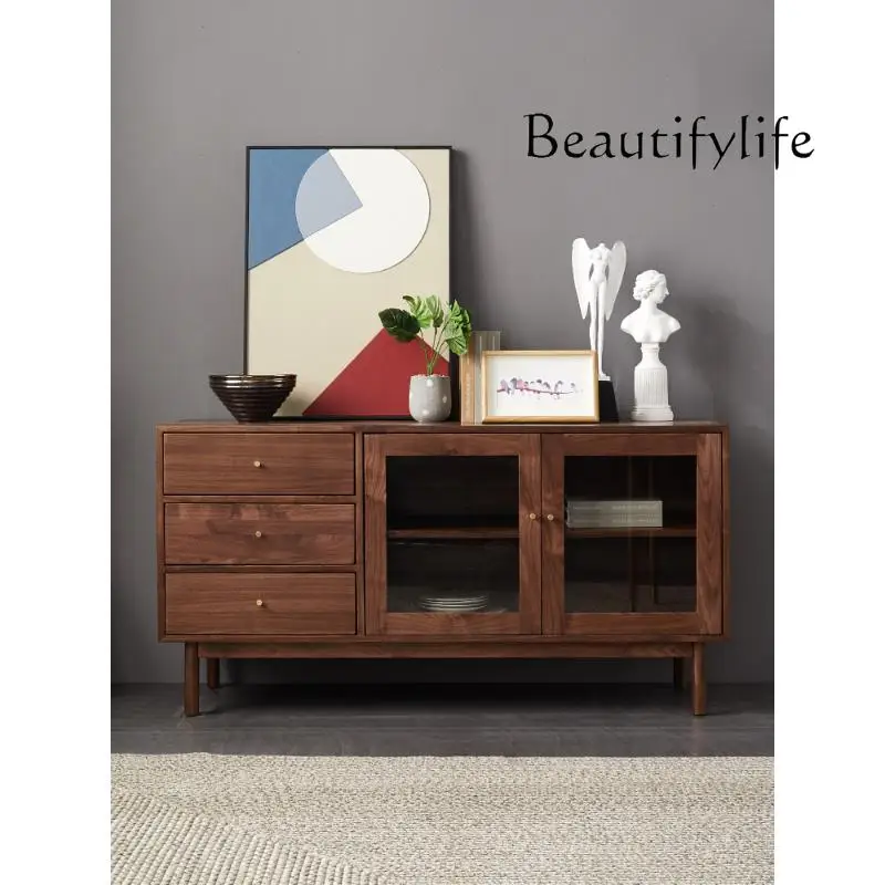 

Nordic Retro Solid Wood Sideboard Modern Minimalist Double Door Tea Cabinet Household Light Luxury Multifunctional Locker