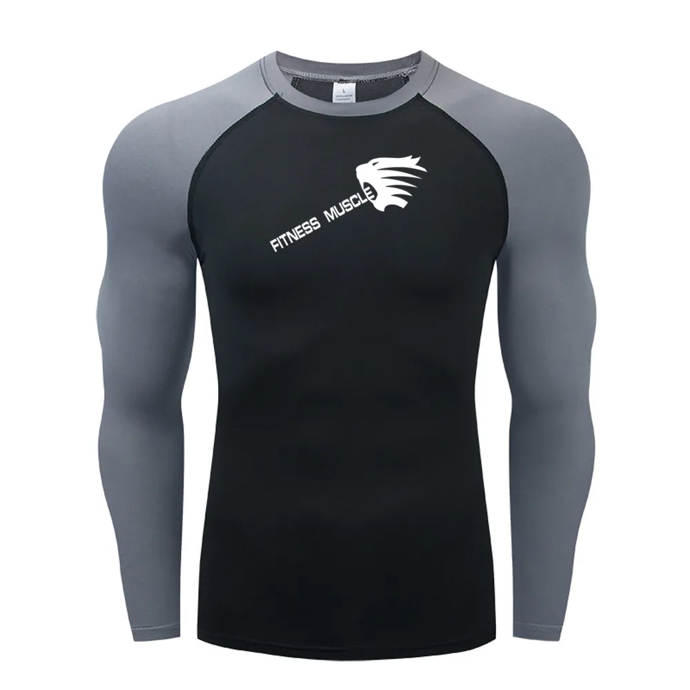 Quick Dry Fitness Compression T-Shirt for Men, Long Sleeve, Tight Bodybuilding T Shirt, Running Bodybuilder, Gym Clothes