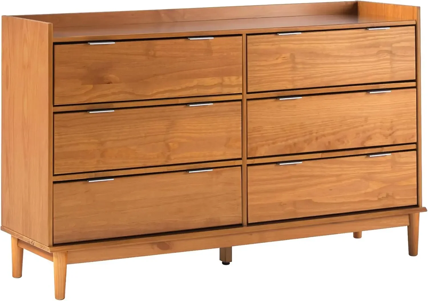 Cômoda moderna Polay de madeira maciça com 6 gavetas e galeria de 55 polegadas caramelo