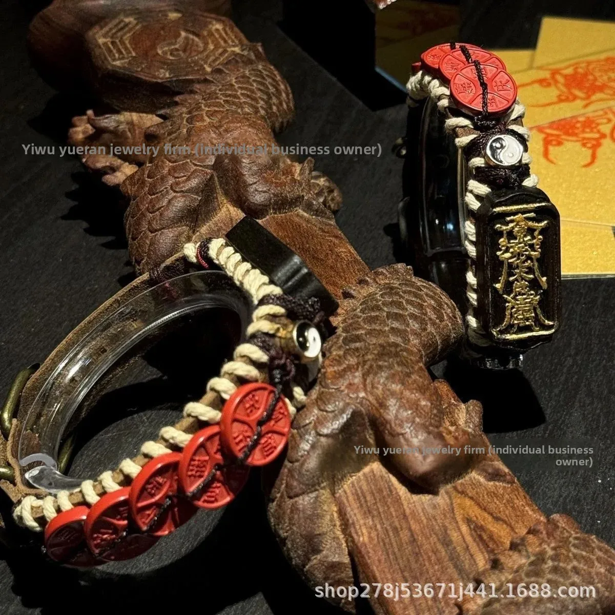 First Layer of Cowhide High Content Cinnabar Five Emperor Money Bracelet Brave Handmade Creative Woven Retro Style Luck HandRope
