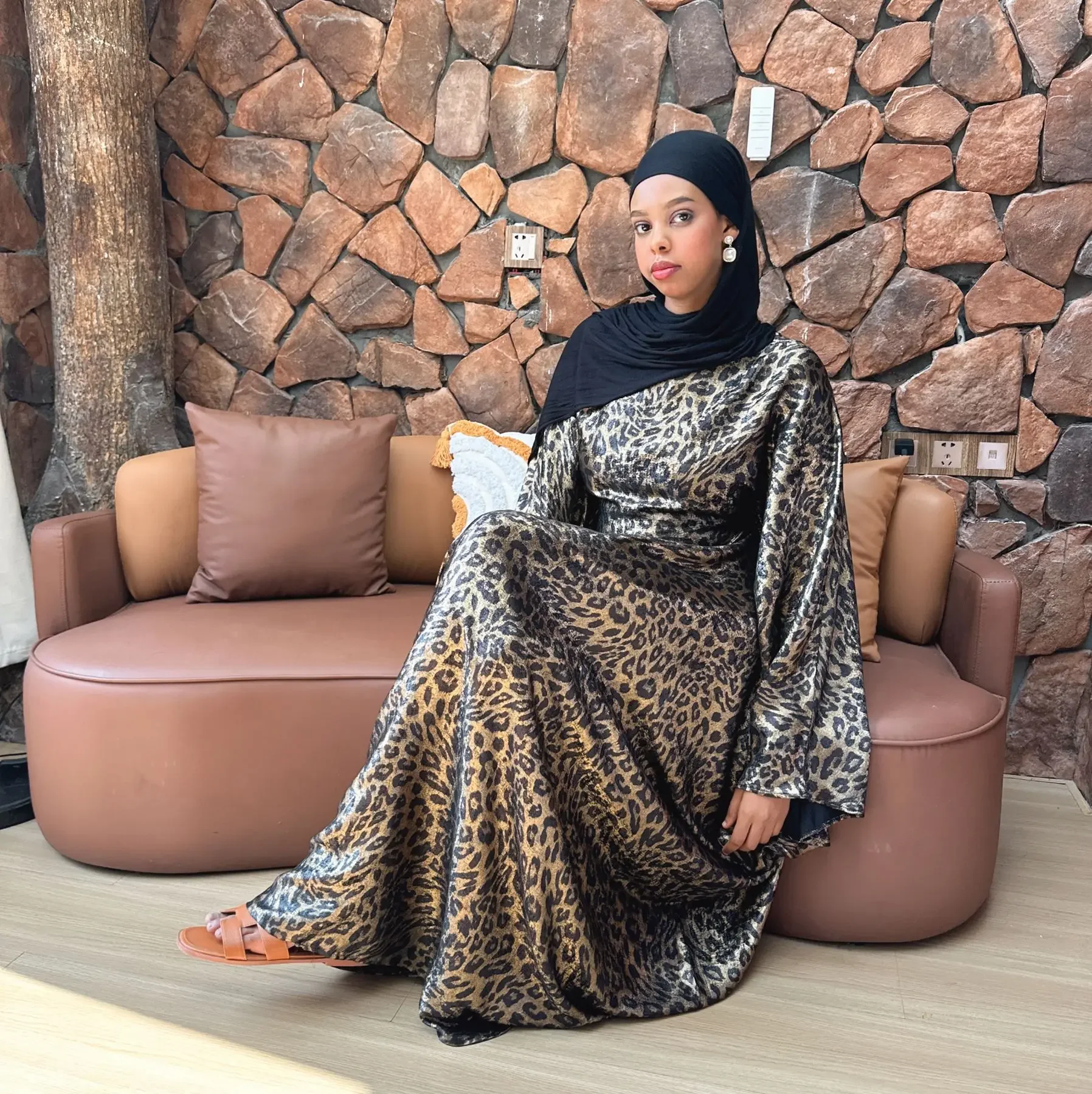 Luksusowy wzór w cętki muzułmańska sukienka Abaya kobiety elegancka skromna Arabia Saudyjska Ramadan Dubaj Abayas sukienka luksusowy Islam turcja szata