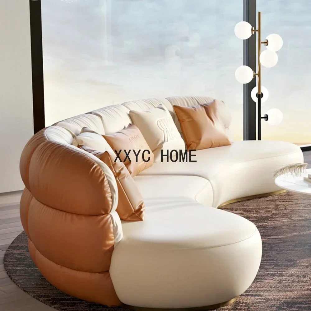 Cotton Candy Semicircle Curved Sofa Modern Light Luxury Leather Sofa