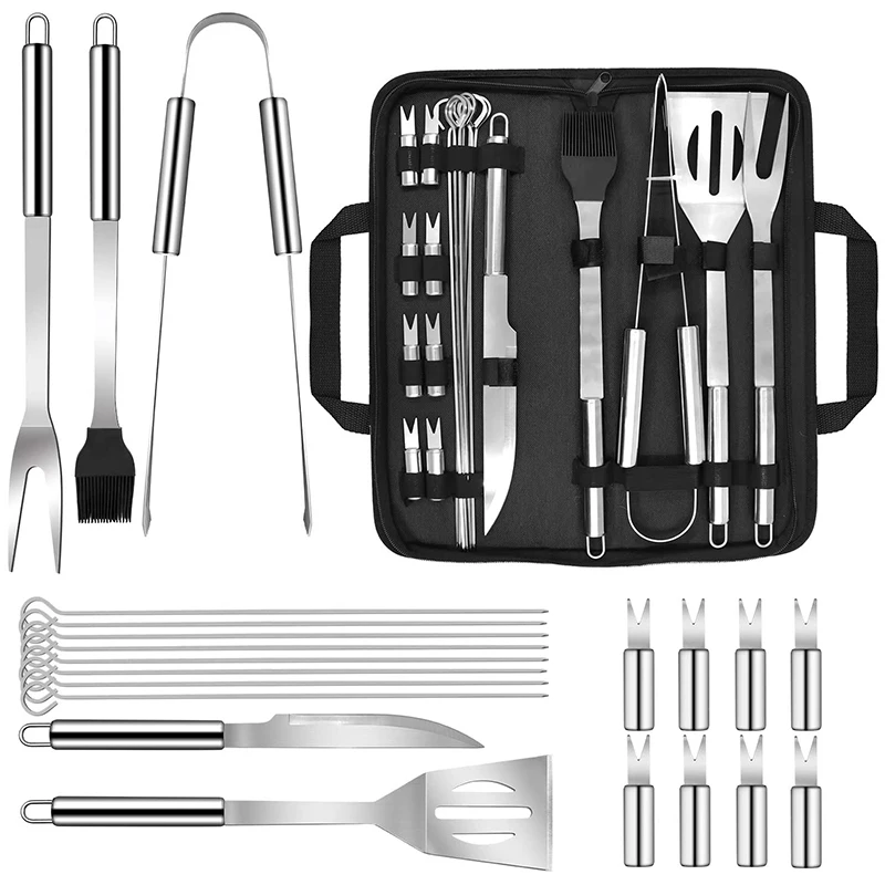 21 Pcs BBQ Grilling Tools Set,Stainless Steel Barbecue Grill Accessories Kits with Spatula,Fork,Tongs,Knife for