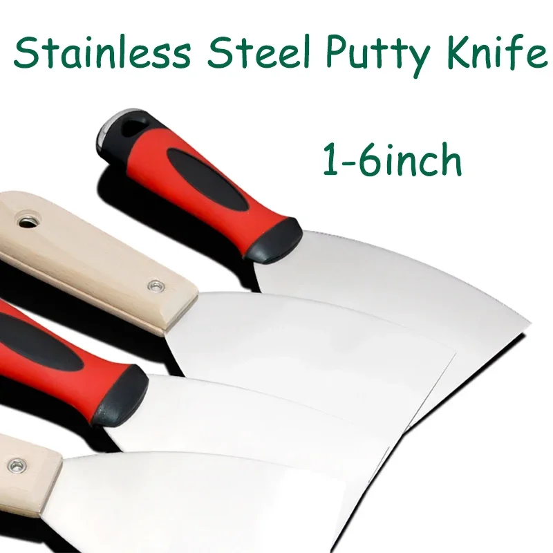 

Stainless Steel Putty Knife Wood/Plastic Handle Drywall Scraping Blade Trimming Filling Spatula Plastering Construction Tools