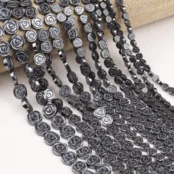 Rose Black Hematite Natural Stone Flat Round Spacer Loose Beads For Jewelry Making DIY Bracelet Necklace Accessories 6/8/10/12MM