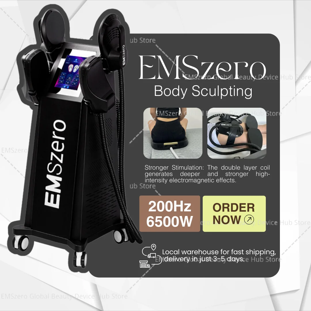 

EMSzero Muscle Sculpting Machine 6500W 200hz Muscle Stimulation Reducing Fat 4 Handles RF Pelvic Pad Optional Body Shaping