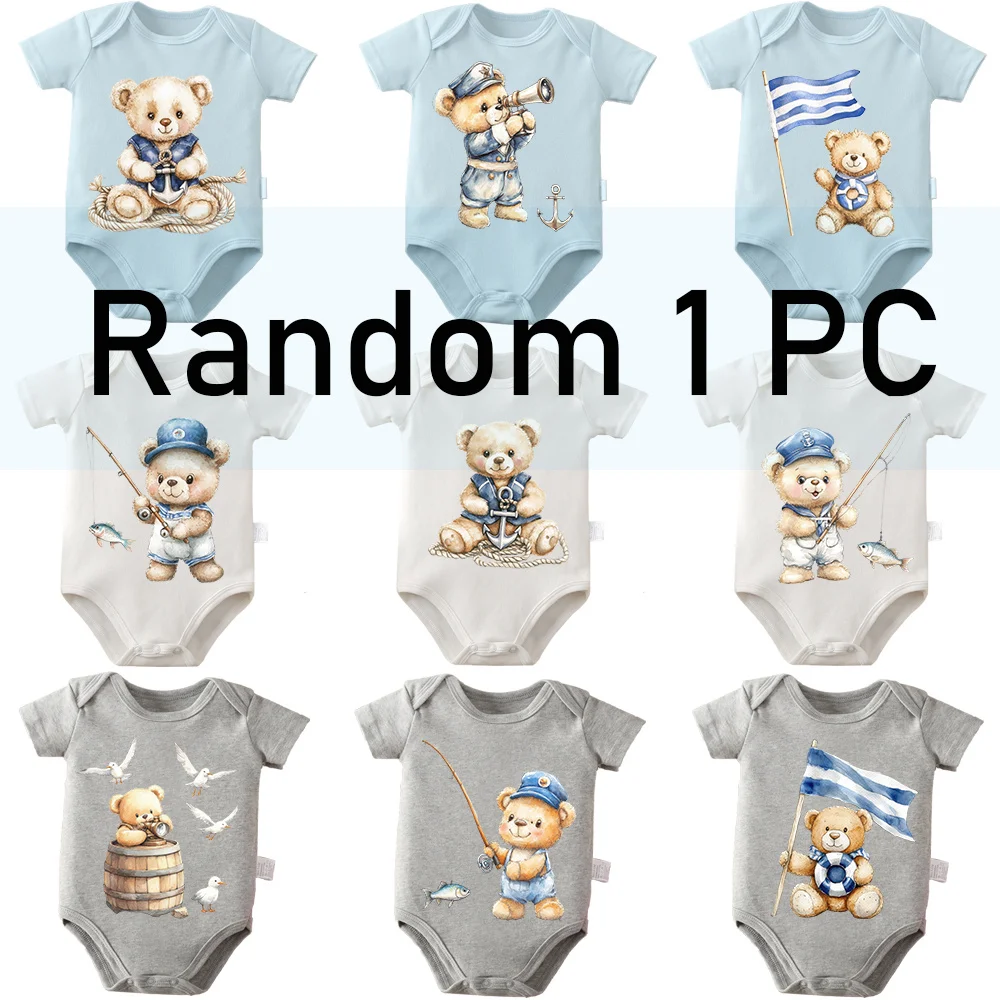 

100% хлопковый боди-комбинезон, 9 моделей, с изображением медведя (отправляется случайный цвет/модель), 1 шт., удобная одежда для малышей, комбинезон для новорожденных от 0 до 12 месяцев.