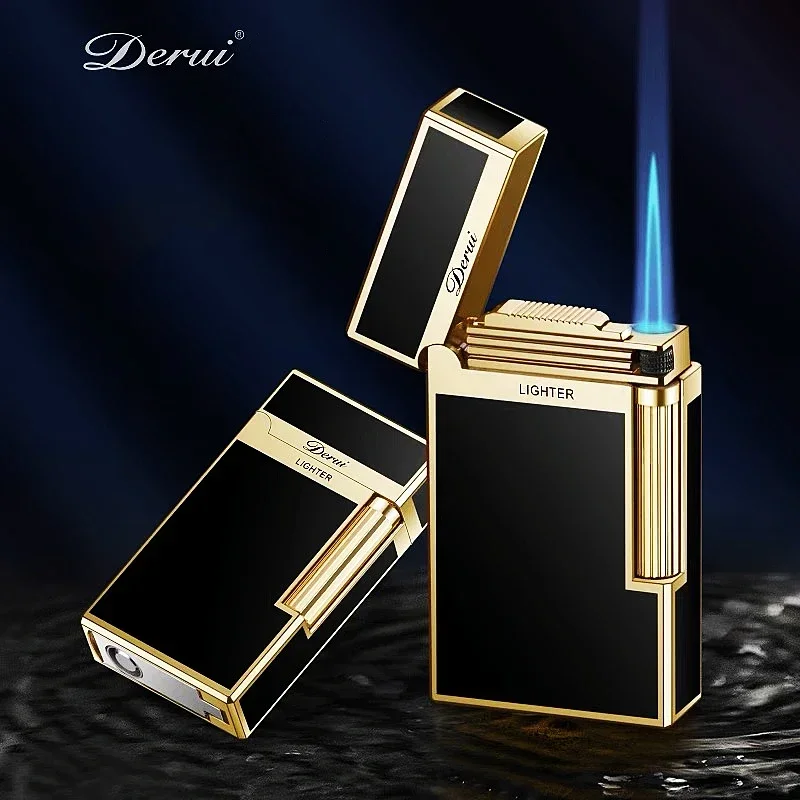 New Derui  Windproof  Gas Inflated Lighter Jet PING Bright Sound Pipe Cigar Torch Lighter Compact Butane Flint Lighter Men Gift