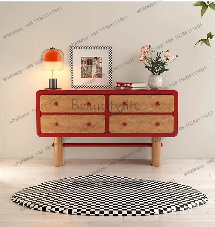 Factory Direct Sales Nordic Retro Solid Wood Dining Side Cabinet, Chest Cabinet, Entrance Door, Entrance Cabinet, Storage , Simp